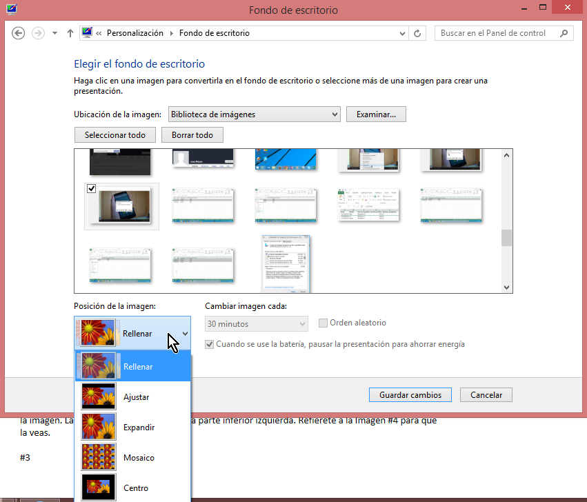 Cómo ajustar la imagen de fondo del escritorio de Windows - Opciones para "Posición de la imagen"
