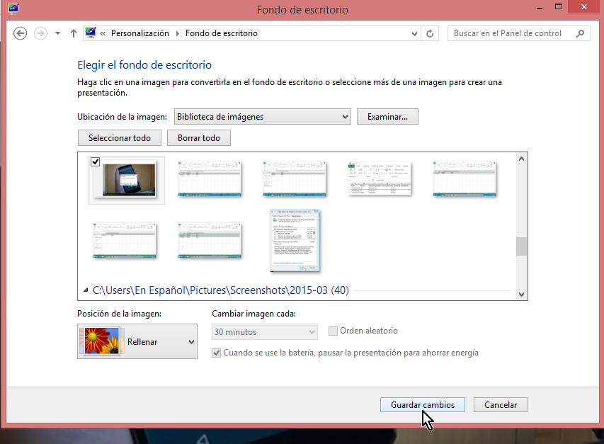 Cómo ajustar la imagen de fondo del escritorio de Windows - Dale clic al botón "Guardar cambios"