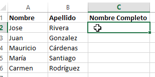 Cómo concatenar en Excel - Concatenar Nombre y Apellido