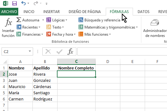 Cómo concatenar en Excel - Selecciona la celda para el resultado