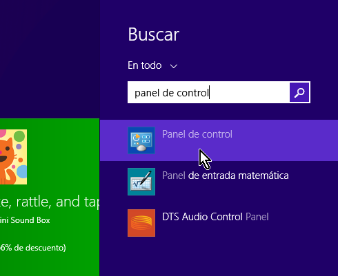 Botón de buscar en la pantalla de Inicio de Windows
