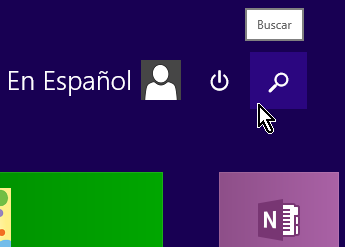 Botón de buscar en la pantalla de Inicio de Windows 8