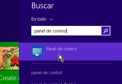 Panel de control desde Buscar