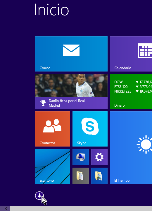 Flechita para acceder el listado de Aplicaciones de Windows 8
