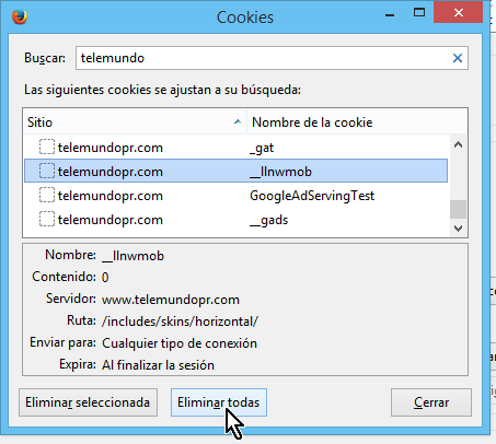 Botón para borrar todas las cookies en cómo borrar cookies en Firefox