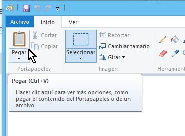 Botón para pegar el pantallazo a Paint en varias formas de cómo capturar la pantalla completa