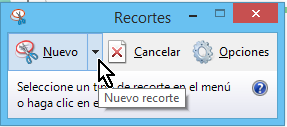 Menú con las opciones del accesorio de Windows Recortes en varias formas de cómo capturar la pantalla completa