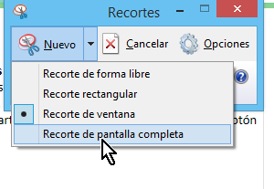Opción para capturar la pantalla completa usando el accesorio de Windows Recortes en varias formas de cómo capturar la pantalla completa