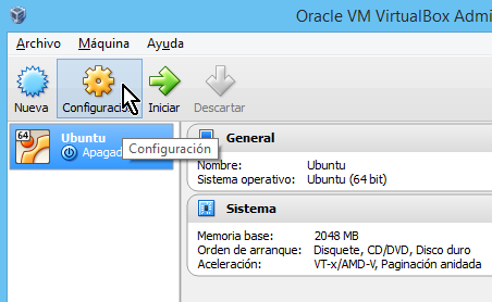 Botón Configuración en cómo compartir el portapapeles en VirtualBox