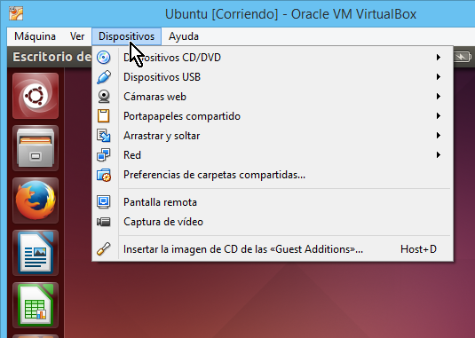 Opción Dispositivos en cómo compartir el portapapeles en VirtualBox
