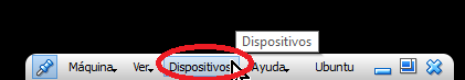 Opción Dispositivos de la barra de herramientas de VirtualBox en cómo compartir el portapapeles en VirtualBox
