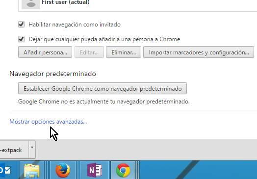 Opción Mostrar opciones avanzadas de configuración de Chrome en cómo configurar Chrome para preguntarme antes de descargar un archivo