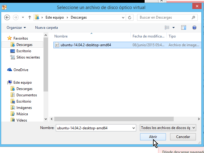 Búsqueda de la imagen ISO Ubuntu en cómo crear una máquina virtual de Ubuntu en VirtualBox
