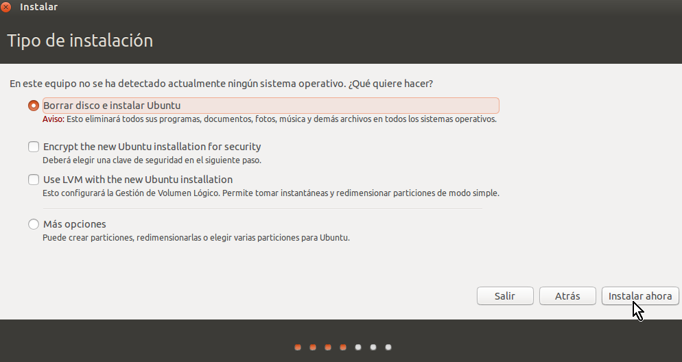 Botón para borrar e instalar Ubuntu en cómo crear una máquina virtual de Ubuntu en VirtualBox
