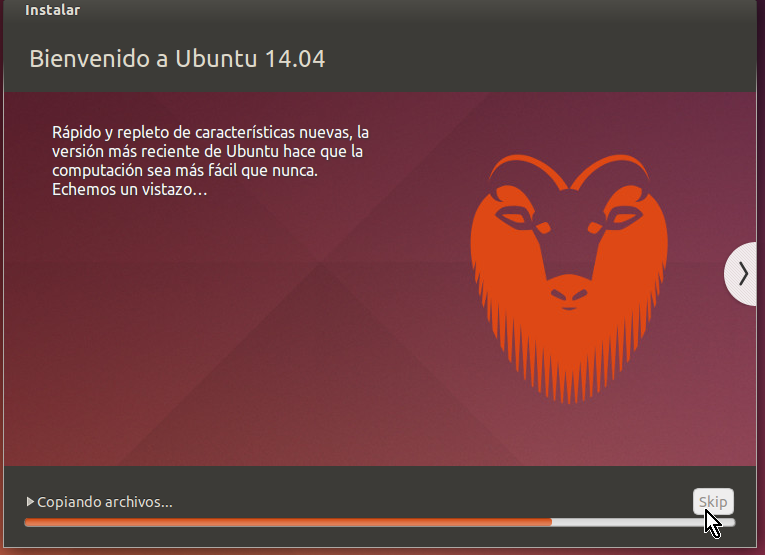 Barra muestra el avance de la instalación en cómo crear una máquina virtual de Ubuntu en VirtualBox