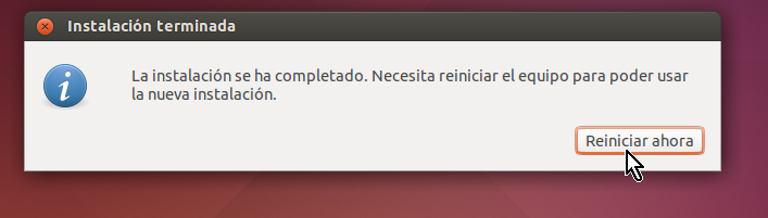 Botón para reiniciar Ubuntu post instalación en cómo crear una máquina virtual de Ubuntu en VirtualBox
