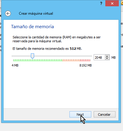 Selección del tamaño de la memoria en cómo crear una máquina virtual de Ubuntu en VirtualBox