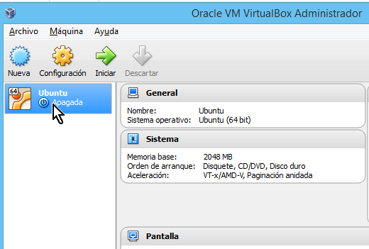 Máquina virtual ya creada en cómo crear una máquina virtual de Ubuntu en VirtualBox