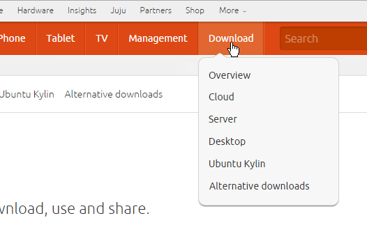 Menú principal mostrando la opción Download en cómo descargar Ubuntu ISO en español gratis