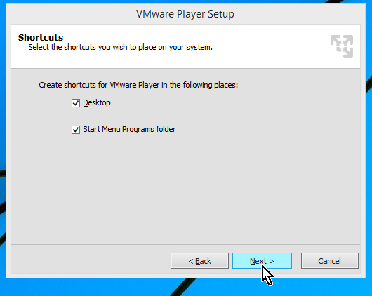 Ventana para crear accesos directos de VMWare Player en cómo descargar e instalar VMWare en español