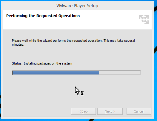 Indicador del progreso de la instalación de VMWare Player en cómo descargar e instalar VMWare en español