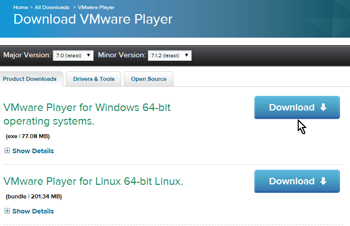 Botón Download para descargar VWMare Player en cómo descargar e instalar VMWare en español