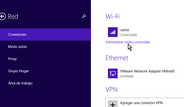 Configuración de conexiones Wi-Fi en cómo eliminar el perfil de una red Wi-Fi en Windows 8