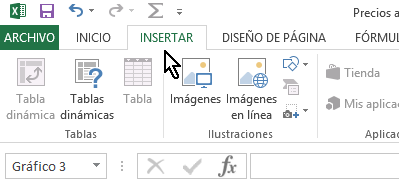 Pestaña Insertar en cómo hacer una gráfica combinada en Excel 2013