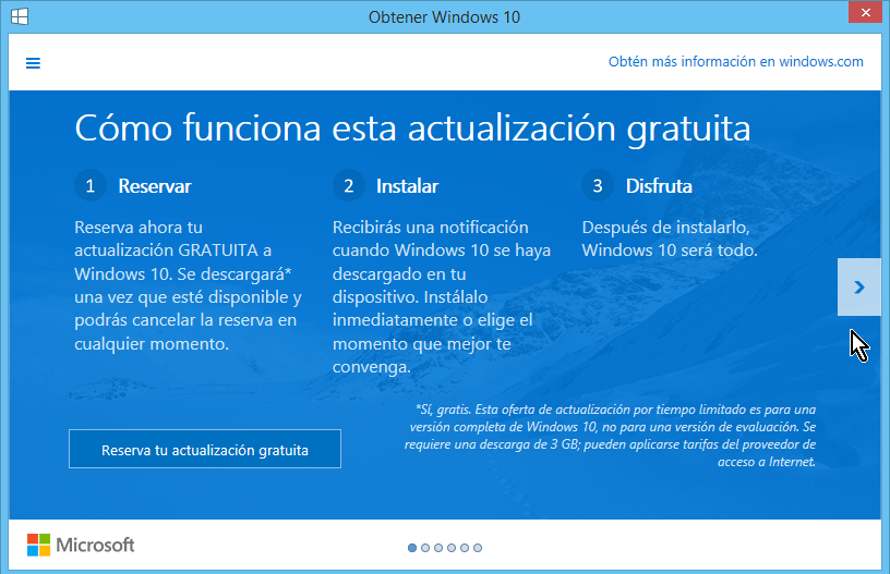 Venta que explica cómo funciona la actualización en cómo reservar tu copia de Windows 10 gratis