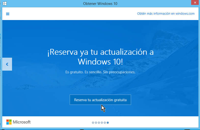 Botón para reservar la actualización gratuita en cómo reservar tu copia de Windows 10 gratis