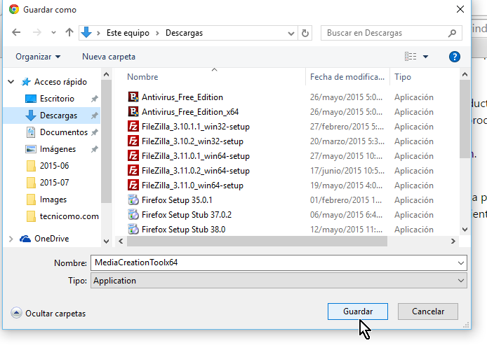 Guardando la herramienta de actualización de Windows 10 en cómo descargar e instalar Windows 10 inmediatamente