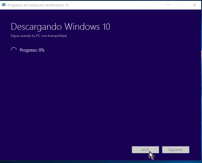 Indicador del progreso de la descarga de Windows 10 en cómo descargar e instalar Windows 10 inmediatamente