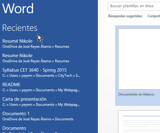 Lista de documentos recientes al abrir Word en cómo eliminar elementos de la lista de Documentos recientes en Office 2013