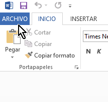 Pestaña Archivo en Word 2013 en cómo eliminar elementos de la lista de Documentos recientes en Office 2013