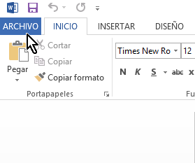 Pestaña Archivo de Word en cómo eliminar elementos de la lista de Documentos recientes en Office 2013