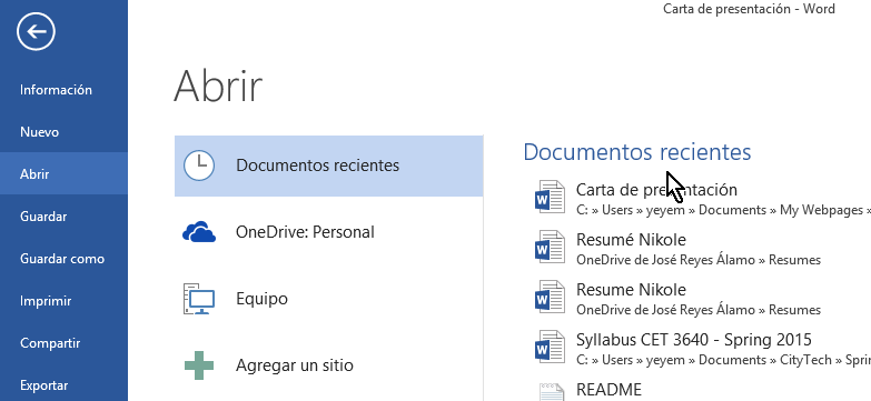 Últimos documentos editados en Word en cómo eliminar elementos de la lista de Documentos recientes en Office 2013