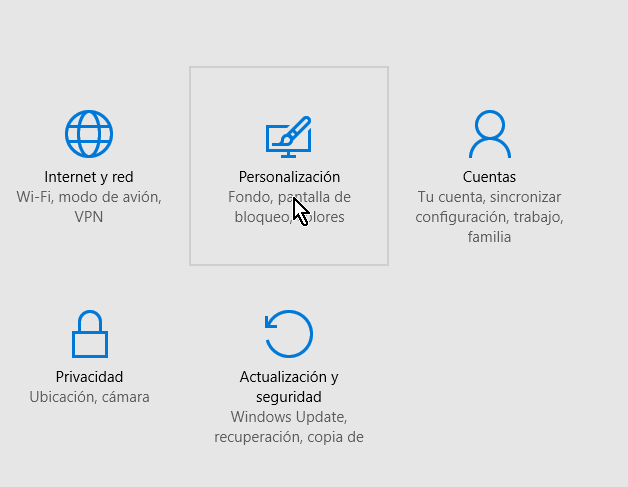 Opción de Personalización de Windows 10 en cómo ocultar la Papelera de reciclaje del Escritorio en Windows 10