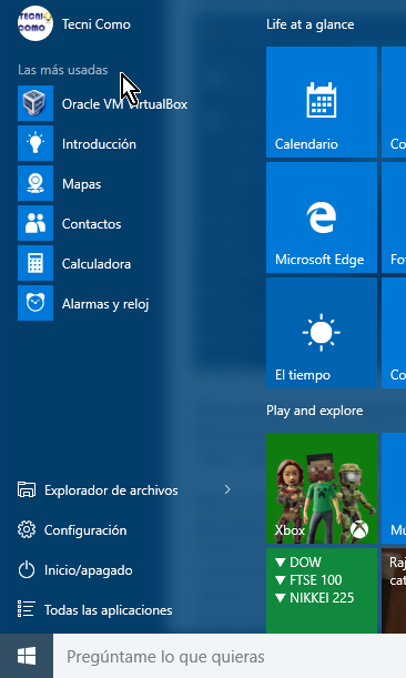 Lista de aplicaciones más usadas en cómo añadir íconos al menú de Inicio de Windows 10