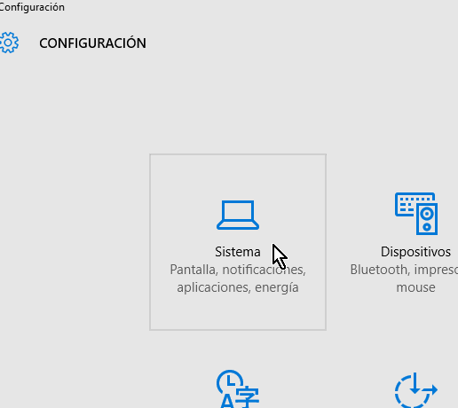 Opción para configuración del Sistema en cómo cambiar el navegador predeterminado en Windows 10