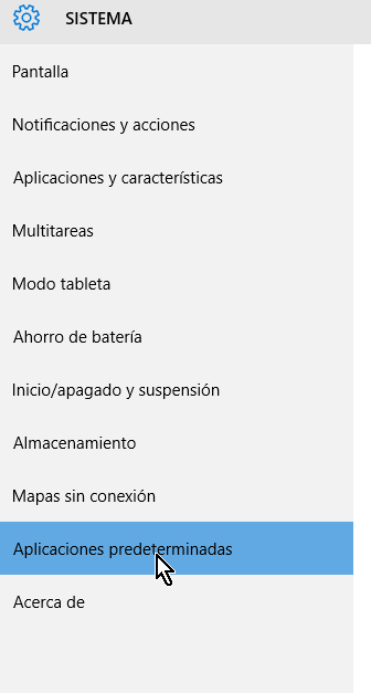 Opción Aplicaciones predeterminadas en cómo cambiar el navegador predeterminado en Windows 10