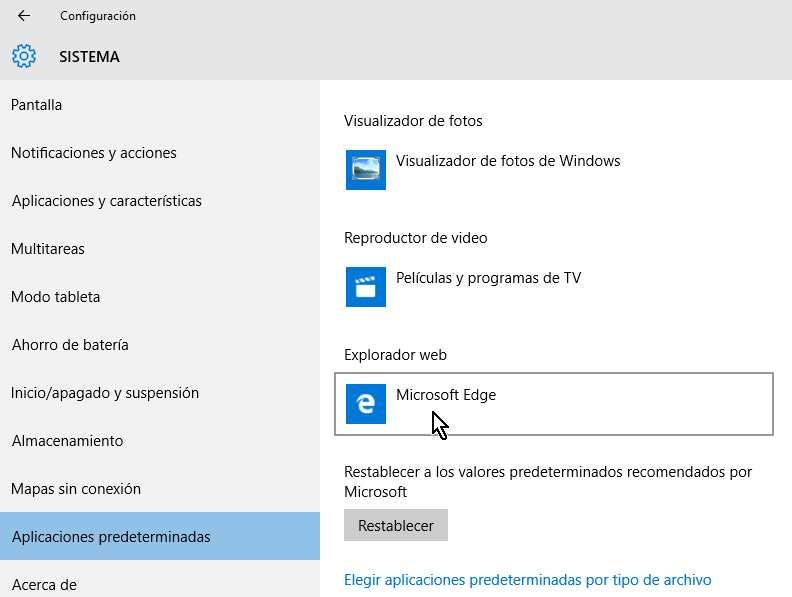 Explorador web por defecto es Microsoft Edge en cómo cambiar el navegador predeterminado en Windows 10