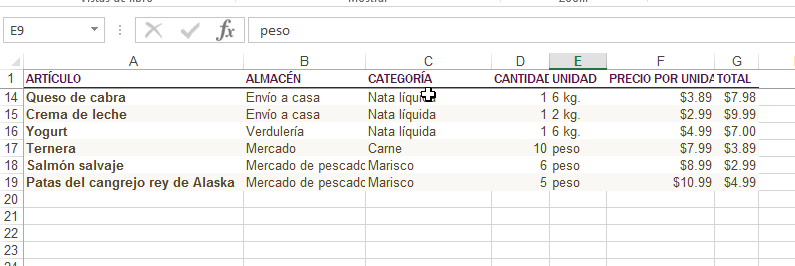 Ejemplo de fila congelada en Excel en cómo inmovilizar filas y columnas en Excel 2013