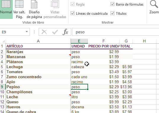 Ejemplo de columna congelada en Excel en cómo inmovilizar filas y columnas en Excel 2013