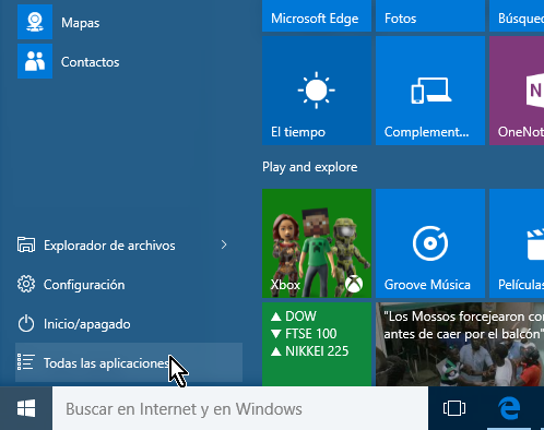 En el menú Inicio selecciona Todas las aplicaciones en cómo jugar solitario en Windows 10