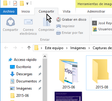 Pestaña compartir del Explorador de archivos en cómo comprimir archivos en Windows 10 fácilmente