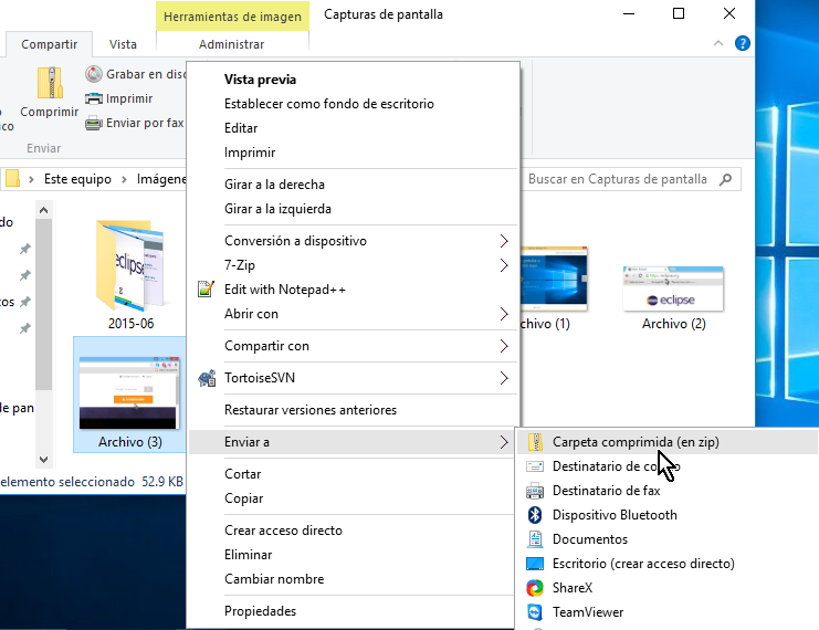 Selecciona Enviar a, Carpeta comprimida en zip en cómo comprimir archivos en Windows 10 fácilmente