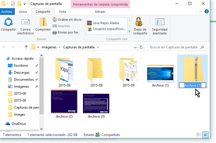Carpeta comprimida creada y nombre por defecto en cómo comprimir archivos en Windows 10 fácilmente