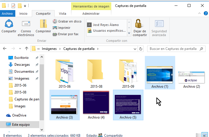 Ejemplo de selección de algunos archivos en cómo comprimir archivos en Windows 10 fácilmente