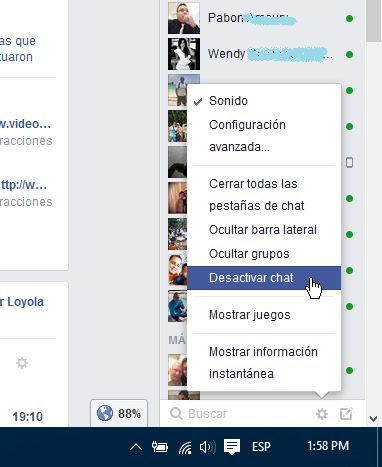 Opción Desactivar el chat de Facebook en cómo ocultar tu estado en línea en Facebook