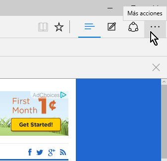 Botón Más acciones en cómo bloquear las ventanas emergentes en Microsoft Edge
